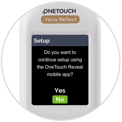 Screen on  verio reflect meter to select mobile app setup