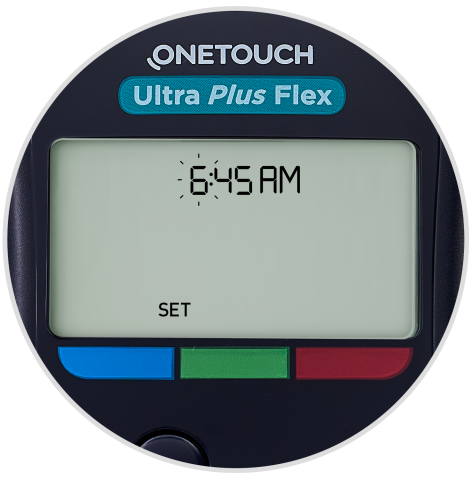Screen on ultra plus flex meter to set time