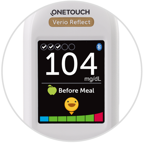 Verio Reflect meter screen with blood sugar reading